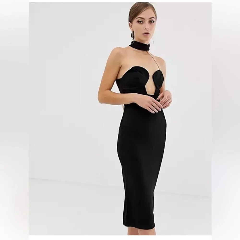 ASOS Design Deep plunge circular bra Midi Bodycon Dress NWT